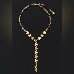 Gold Y-Shaped Statement Necklace with Iridescent Accents | Modern Chain Choker
